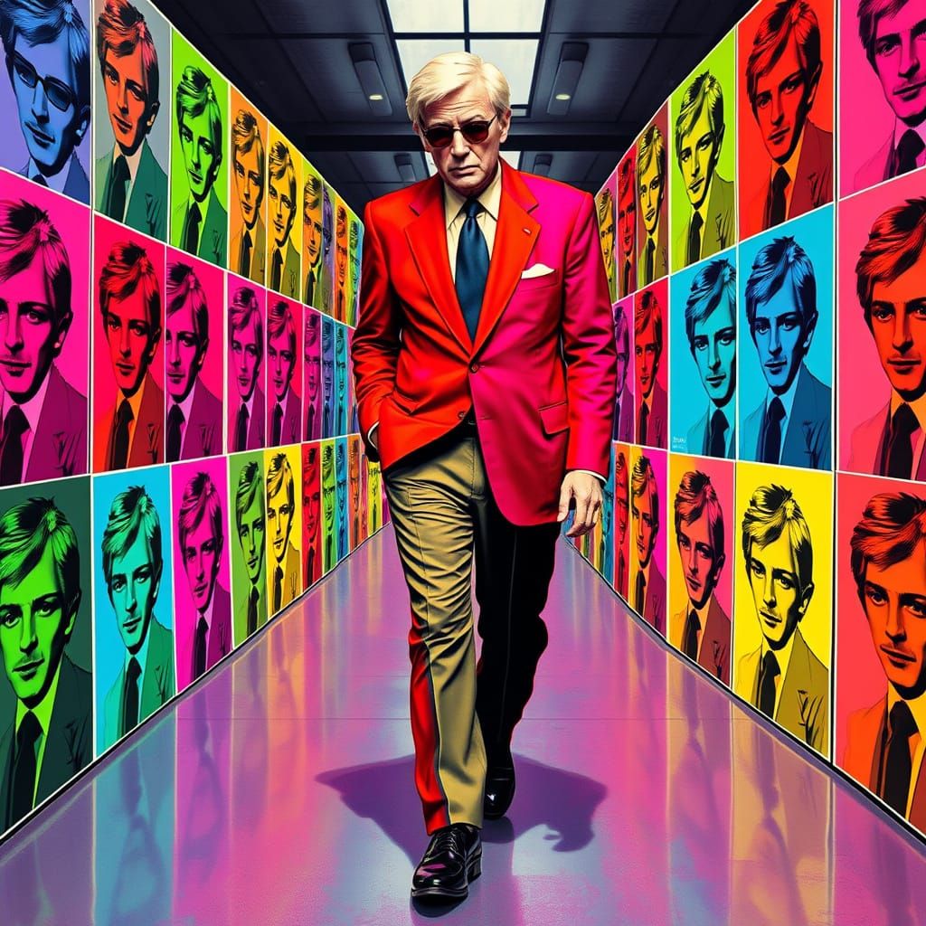 Pop Art Figure Surrounded by Screen Prints