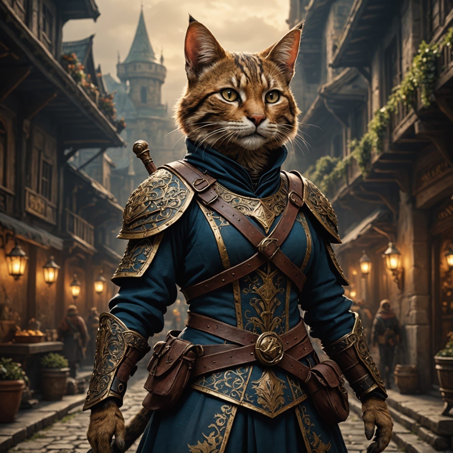 Epic Tabaxi Bard in Digital Matte Painting Style