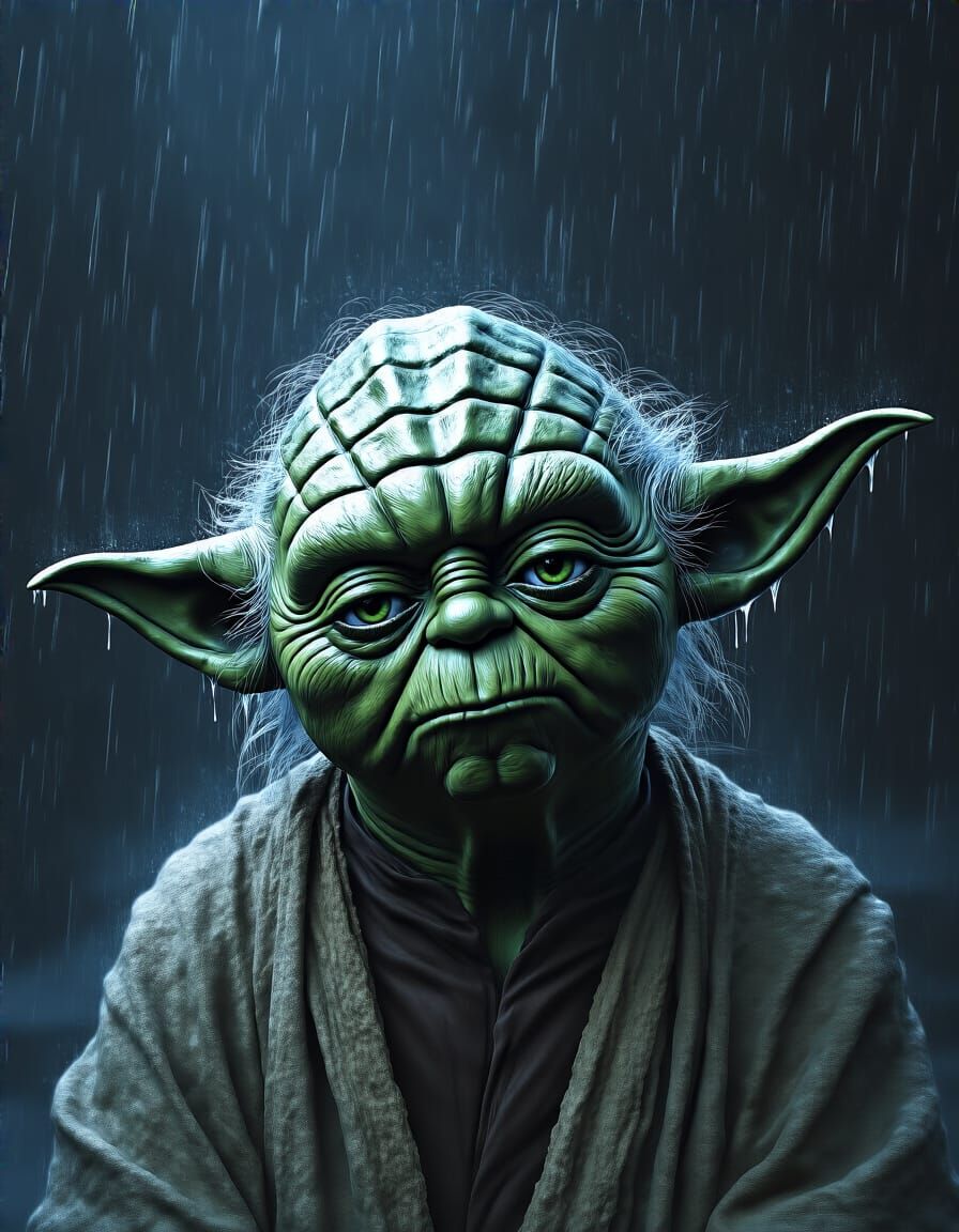 Sad Yoda Portrait in Grunge Style