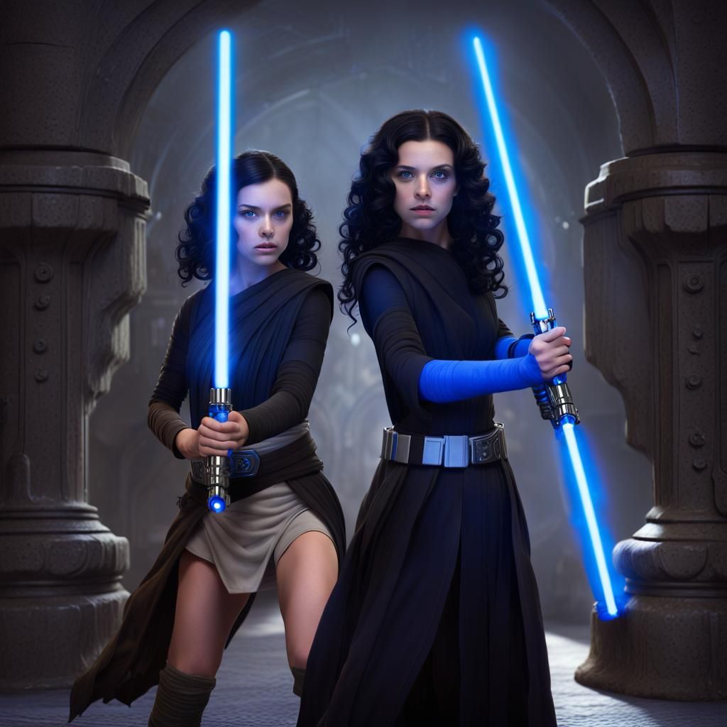 Jedi Master Teaches Apprentice in Detailed Digital Art