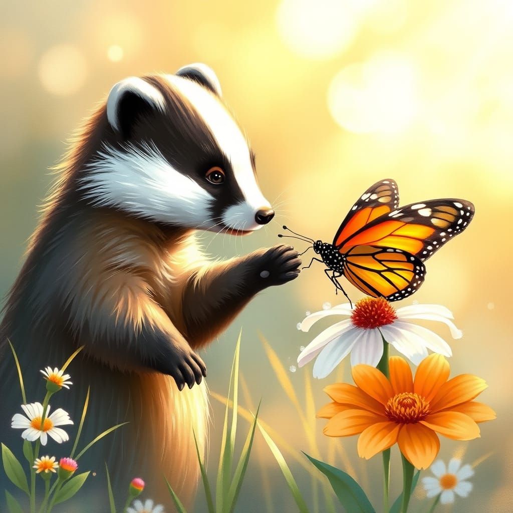 Badger and Butterfly in Golden Morning Light