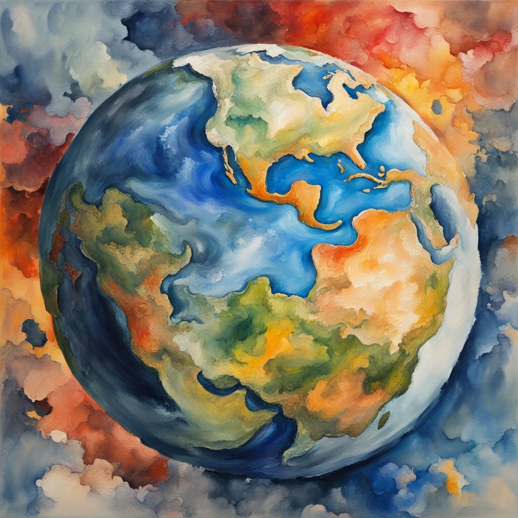 Earth as Gouache and Watercolor Painting