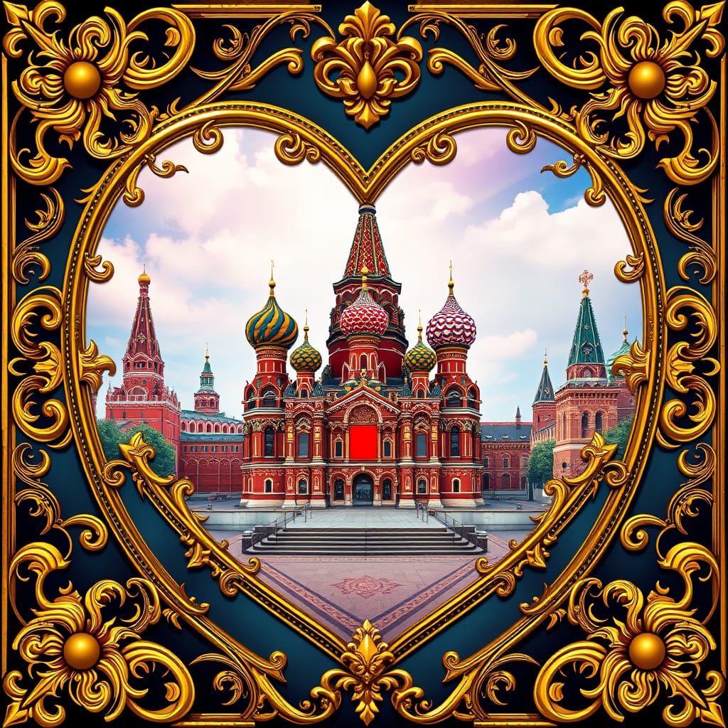Ornate Renaissance Heart Frame Envelops Vibrant Red Square K...