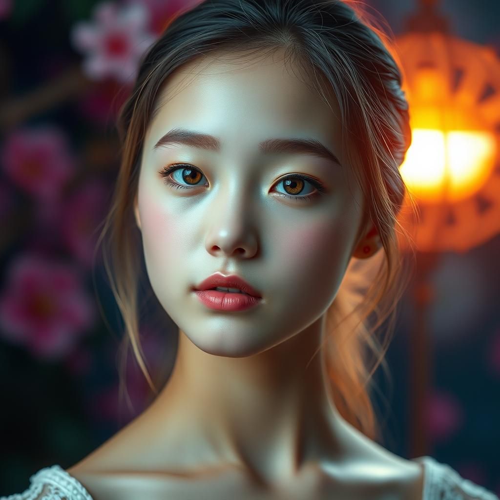 Ethereal Portrait of Young Woman in Surreal Style