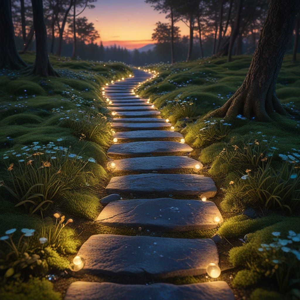 Floating Path to Light in Hyper-Realistic Style