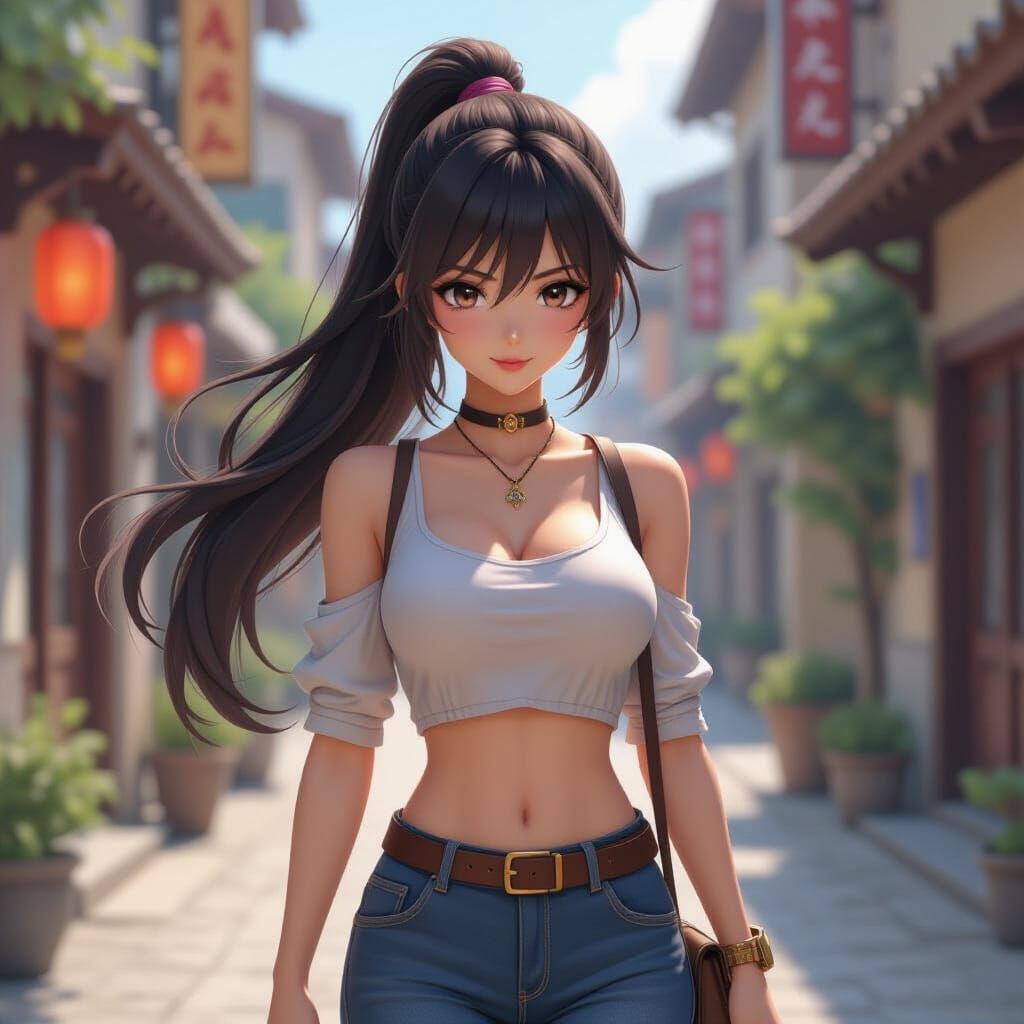 Anime Woman Confidently Poses for Work in 3D Art Style