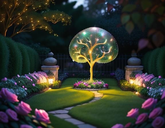 (Red roses climbing the stone walls from inside.)(A magical ...