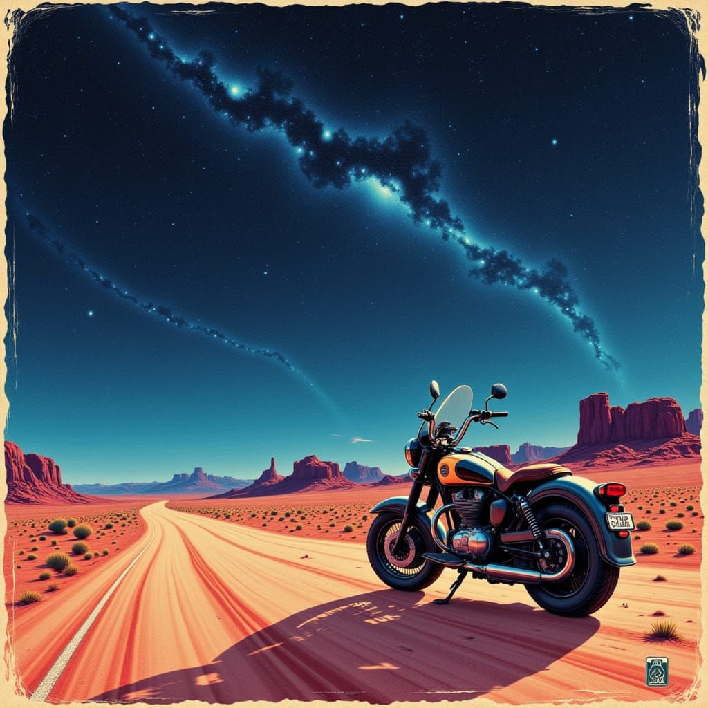 Vintage Desert Highway at Night Travel Poster