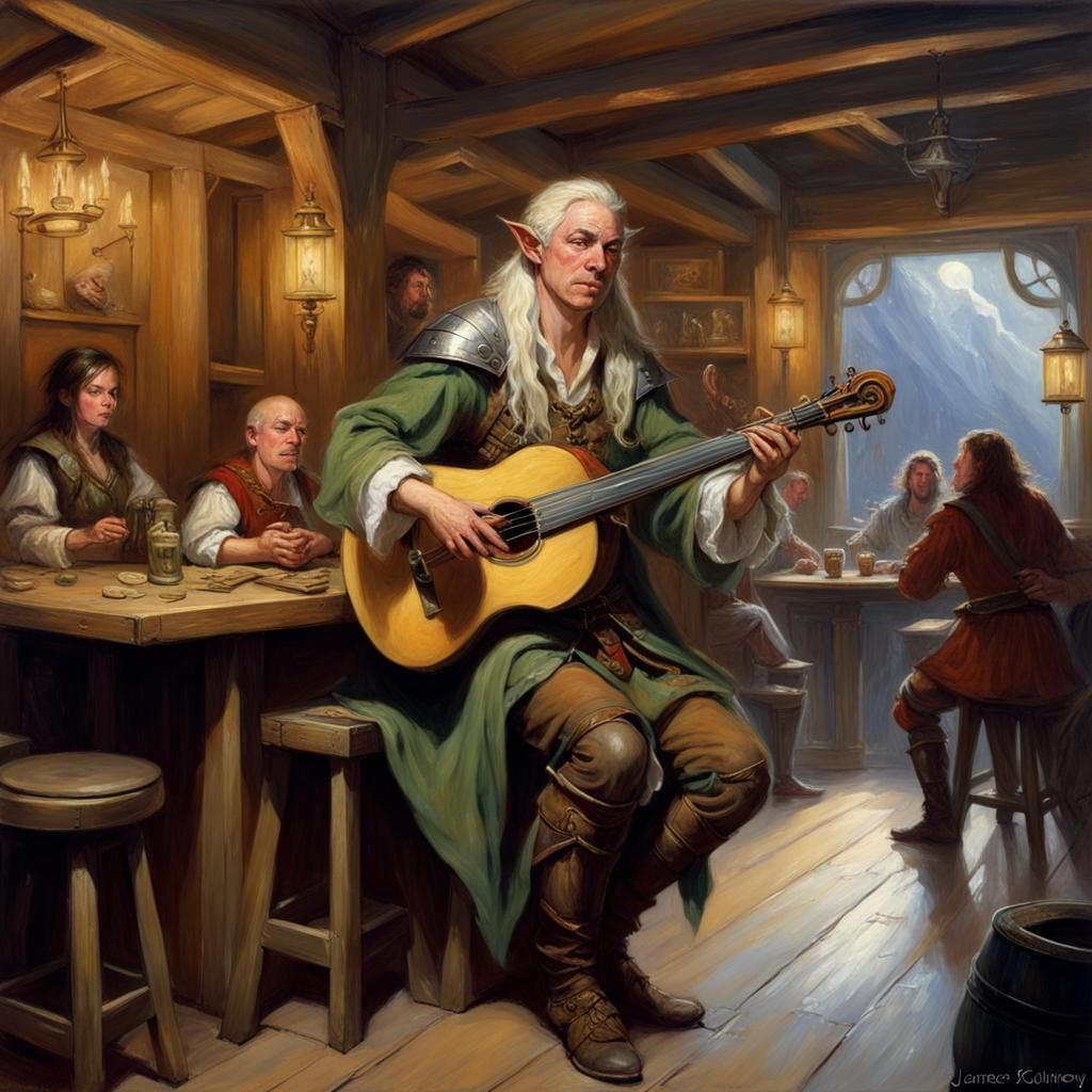 Elven Bard Performance in Tavern, Moody Lighting