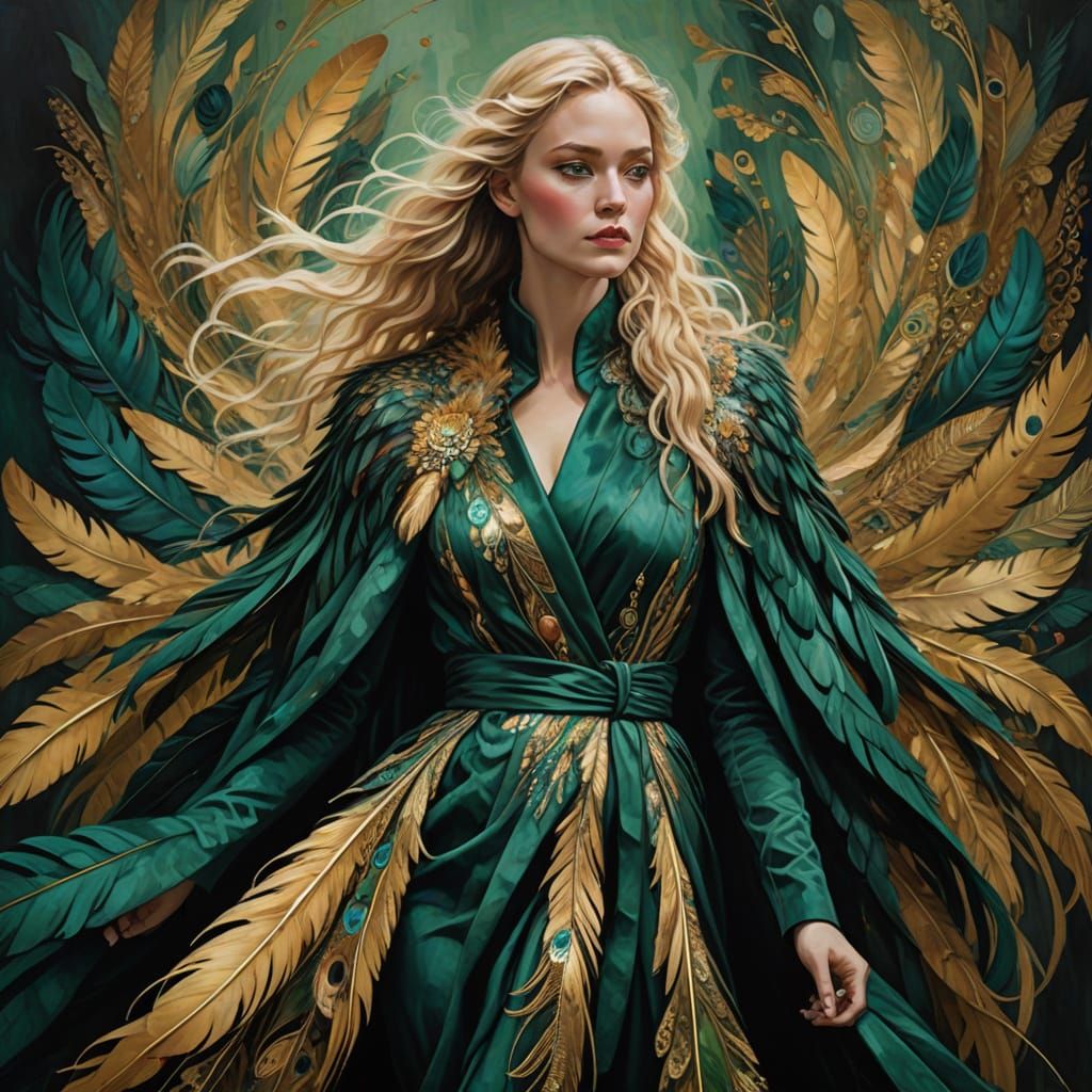 Elegant Woman in Opulent Feathered Coat