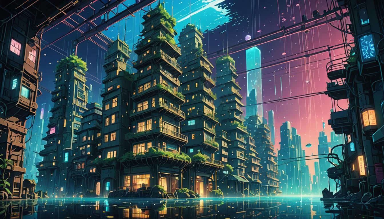 Synthwave Underwater City Inspired by Studio Ghibli