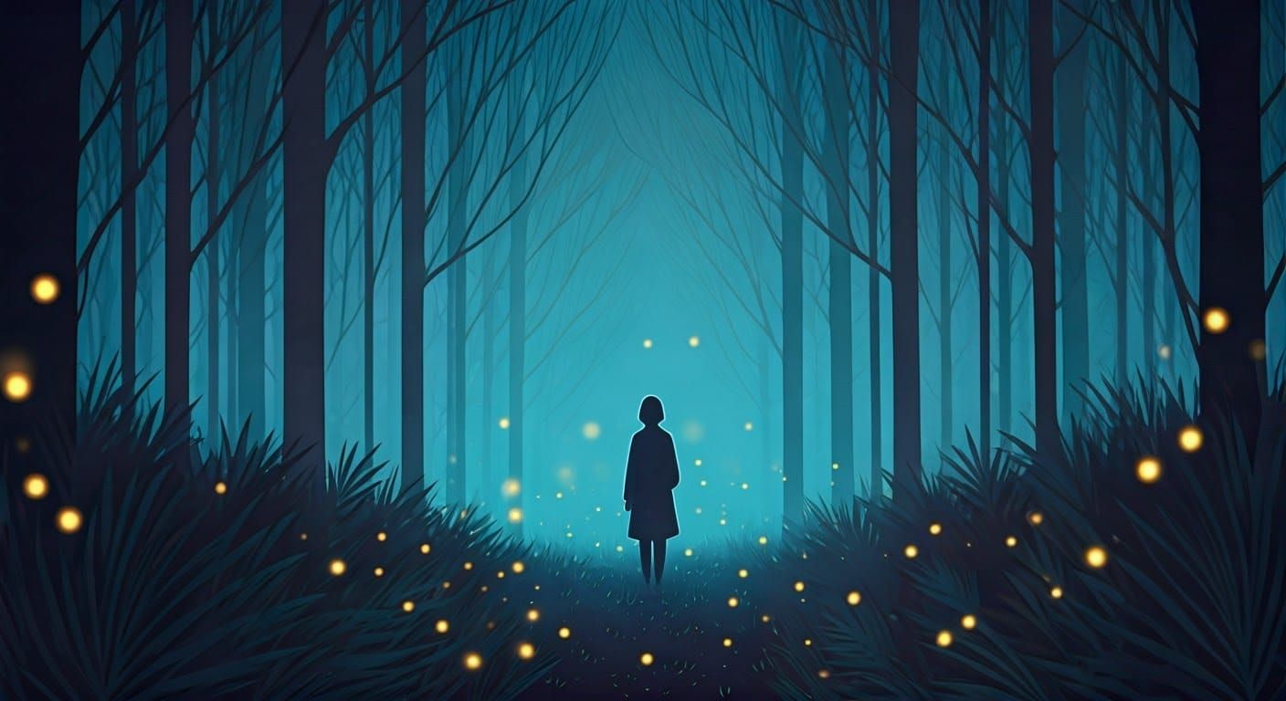 Mystical Forest Twilight: Ethereal Fireflies in Watercolor S...