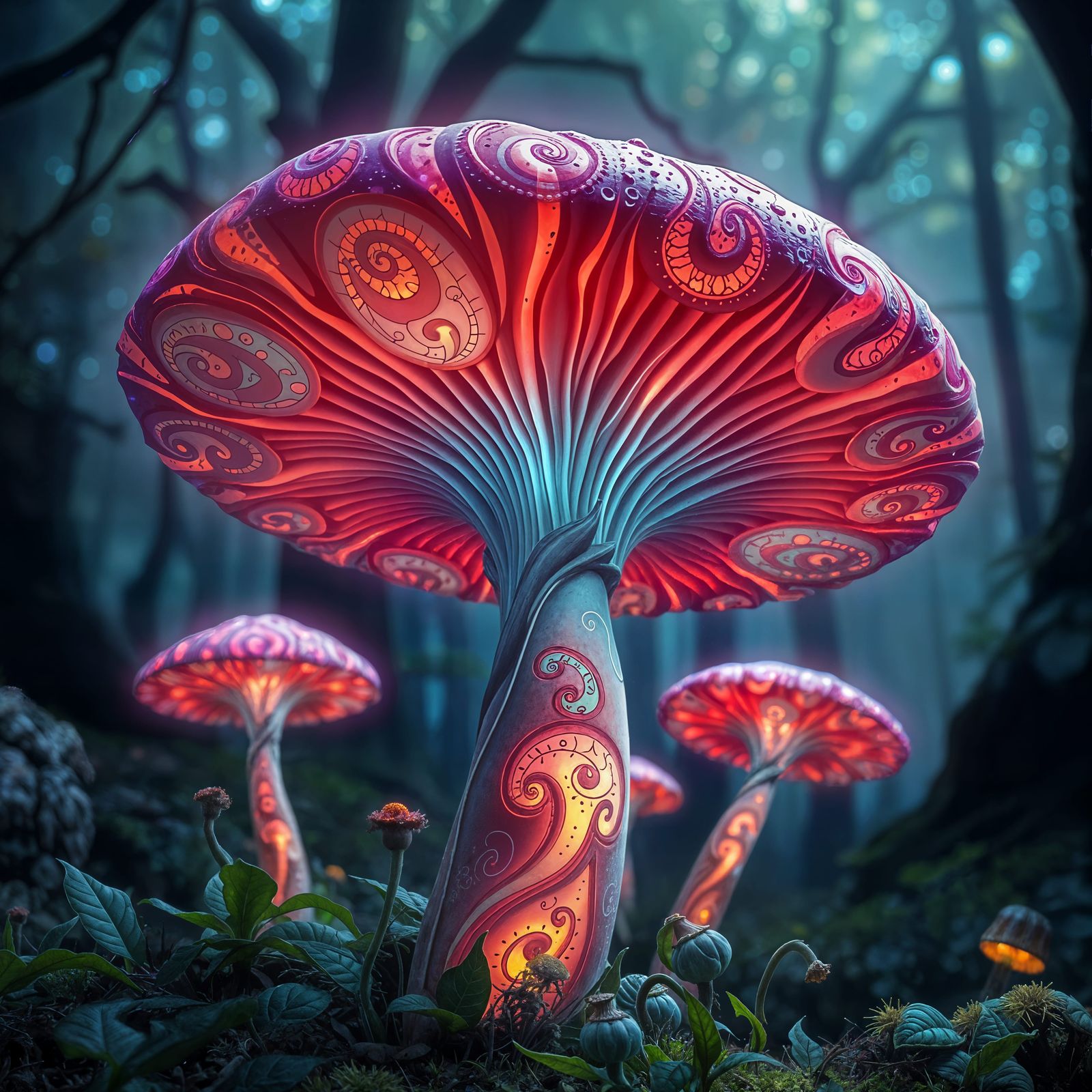 Glowing Magical Mushroom in Mystical Forest