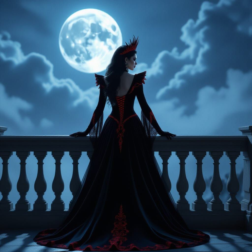 Gothic Vampire Queen on Moonlit Balcony