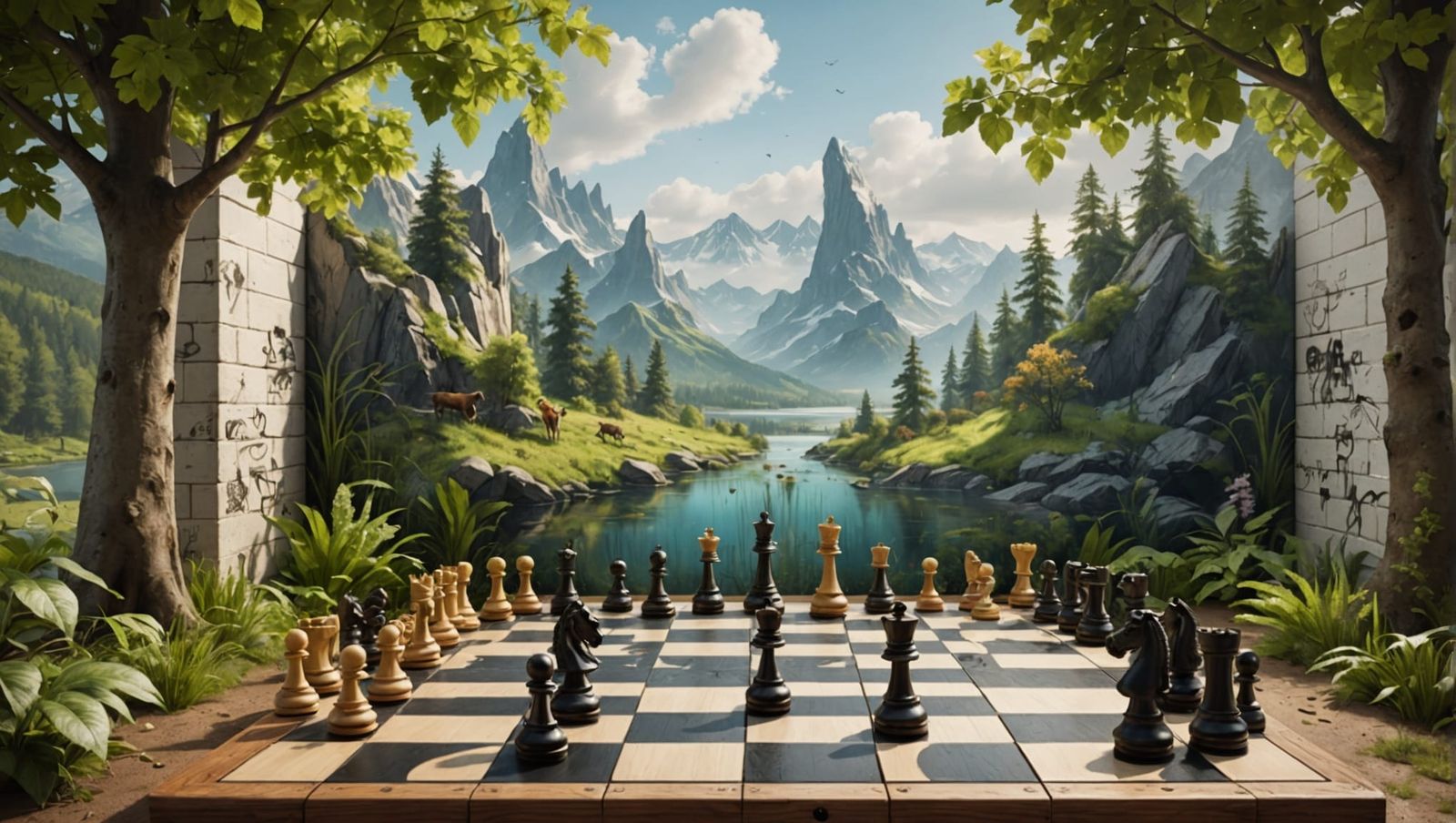 Nature-Themed Chess Set with Wildlife Illustrations