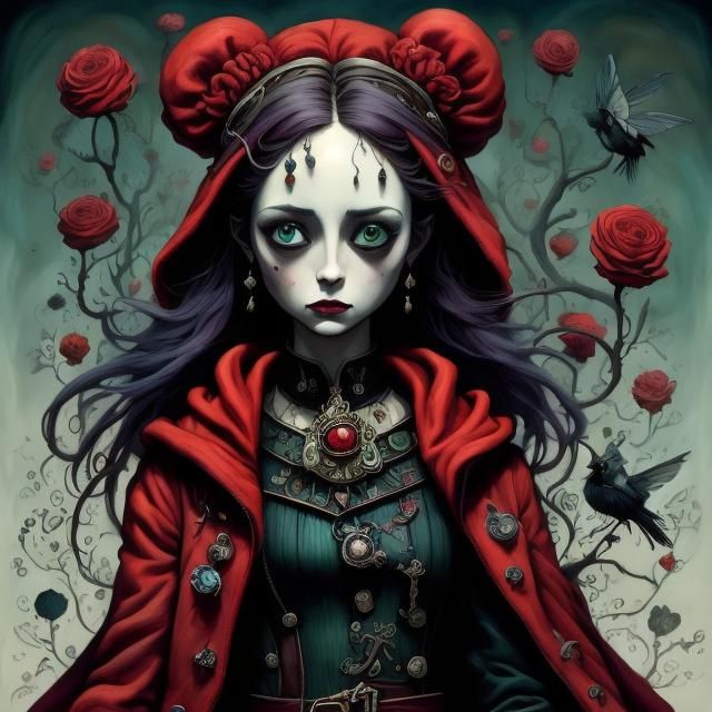 Fantasy Art: Girl with Machine Gun in Mole Hole