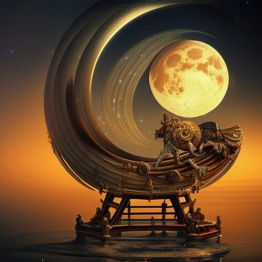 Surreal Carousel Circling the Moon: Digital Masterpiece