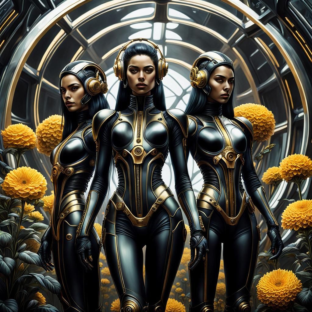 Gothic Cyberpunk Female Figure in Hyperrealistic Detail