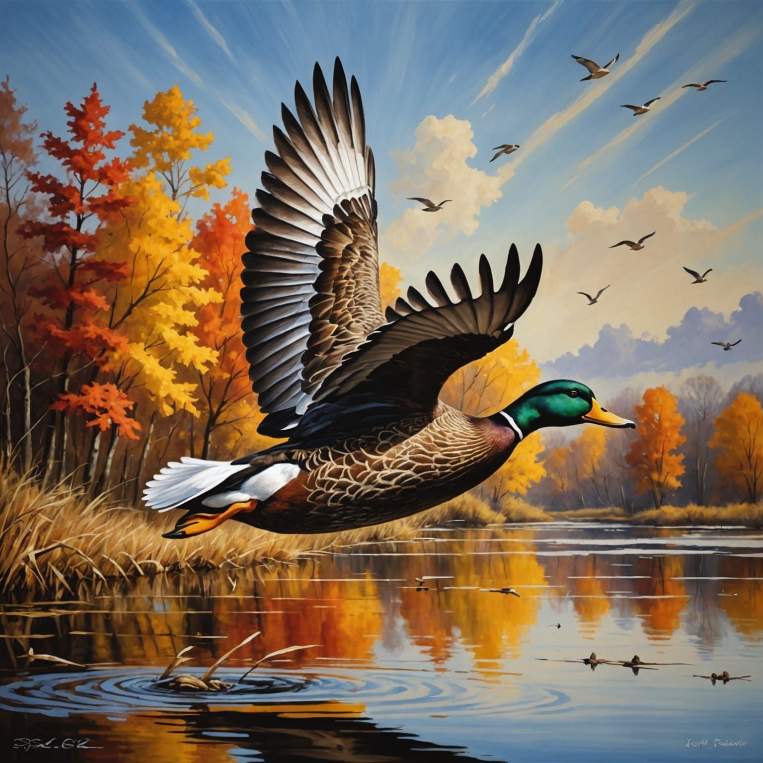 Ducks Fly South: Hyperrealistic Splash Art