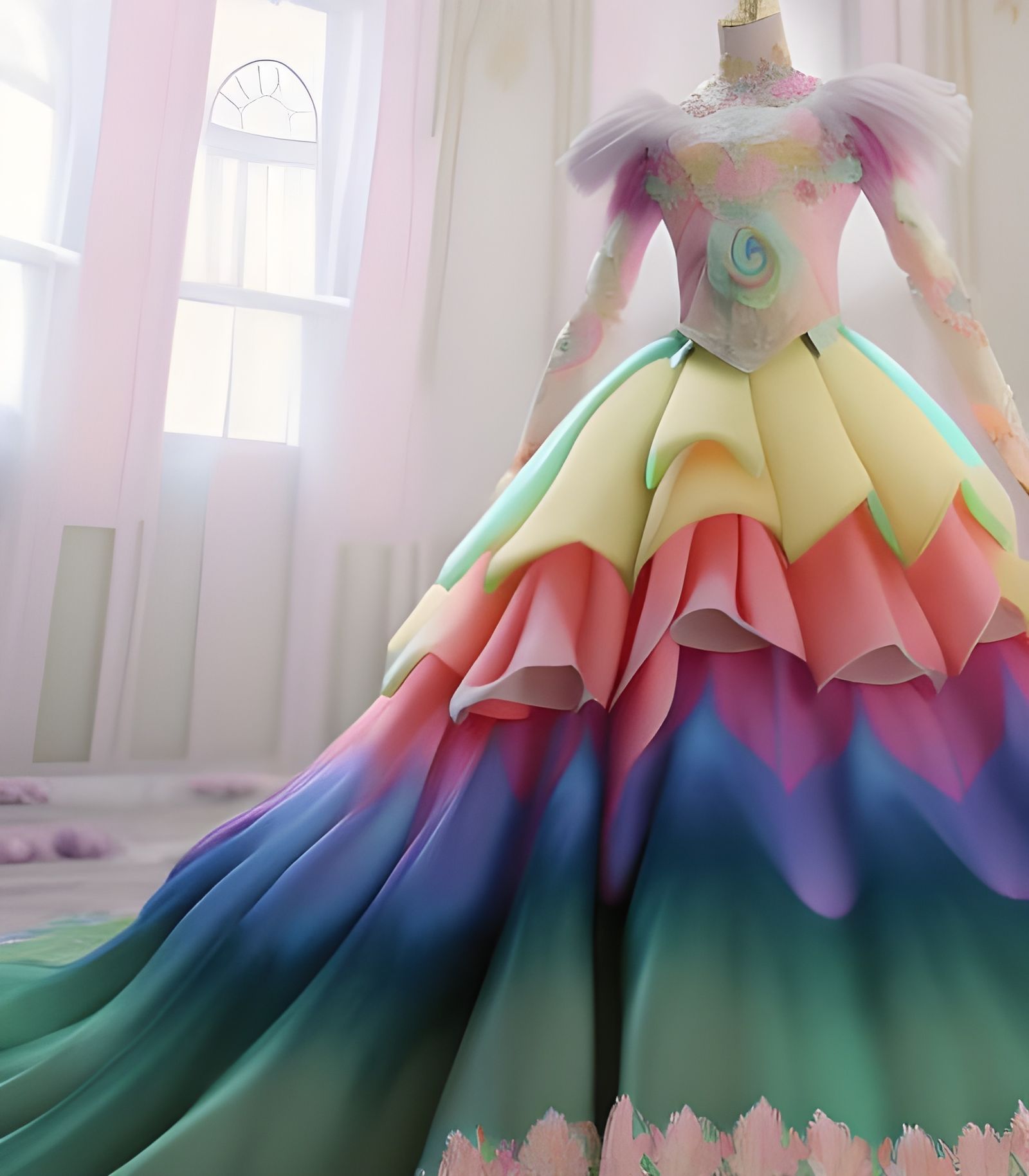Pompous Pastel Rainbow Dress: Hyperdetailed Digital Art
