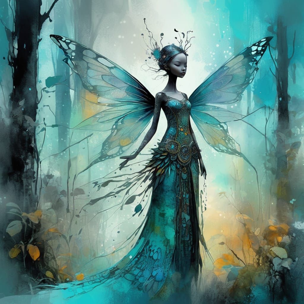 Fantasy Fairy Portrait in Mixed Media Style