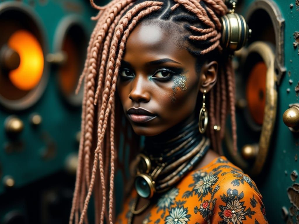 Steampunk Submarine Officer in Intricate Floral Attire