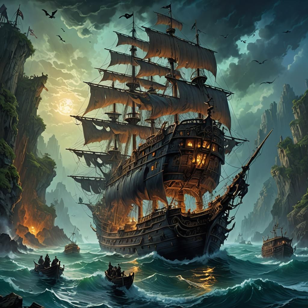 Eerie Ghost Ship Fantasy Painting