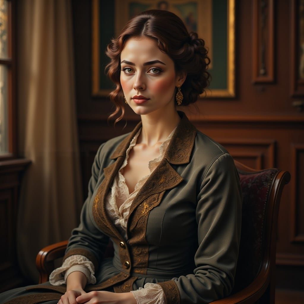 Elegant Woman in Baroque Style Velvet Coat