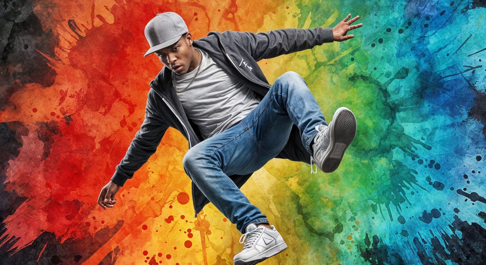 Dynamic Breakdancer in Watercolor Graffiti Style
