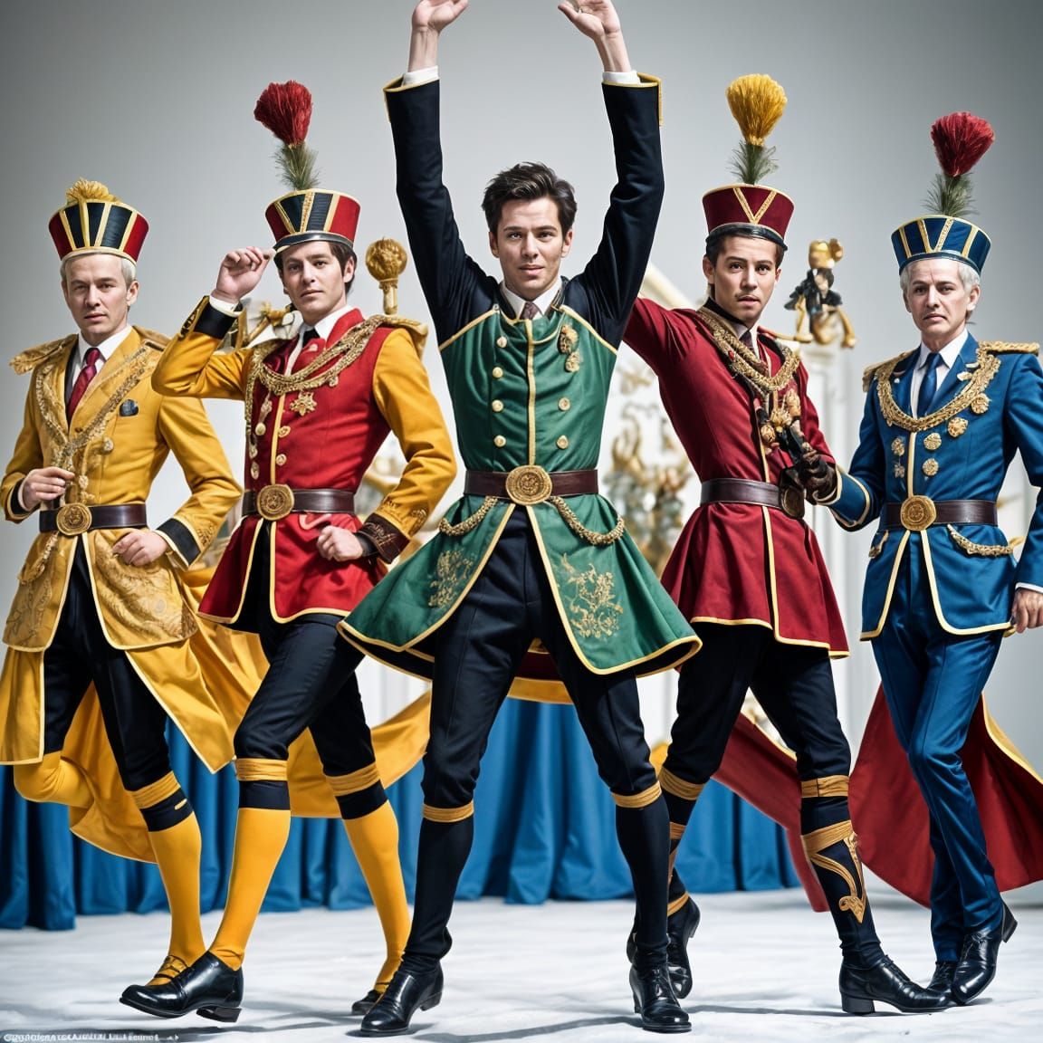 Medieval Lords Leaping in Joyful Celebration