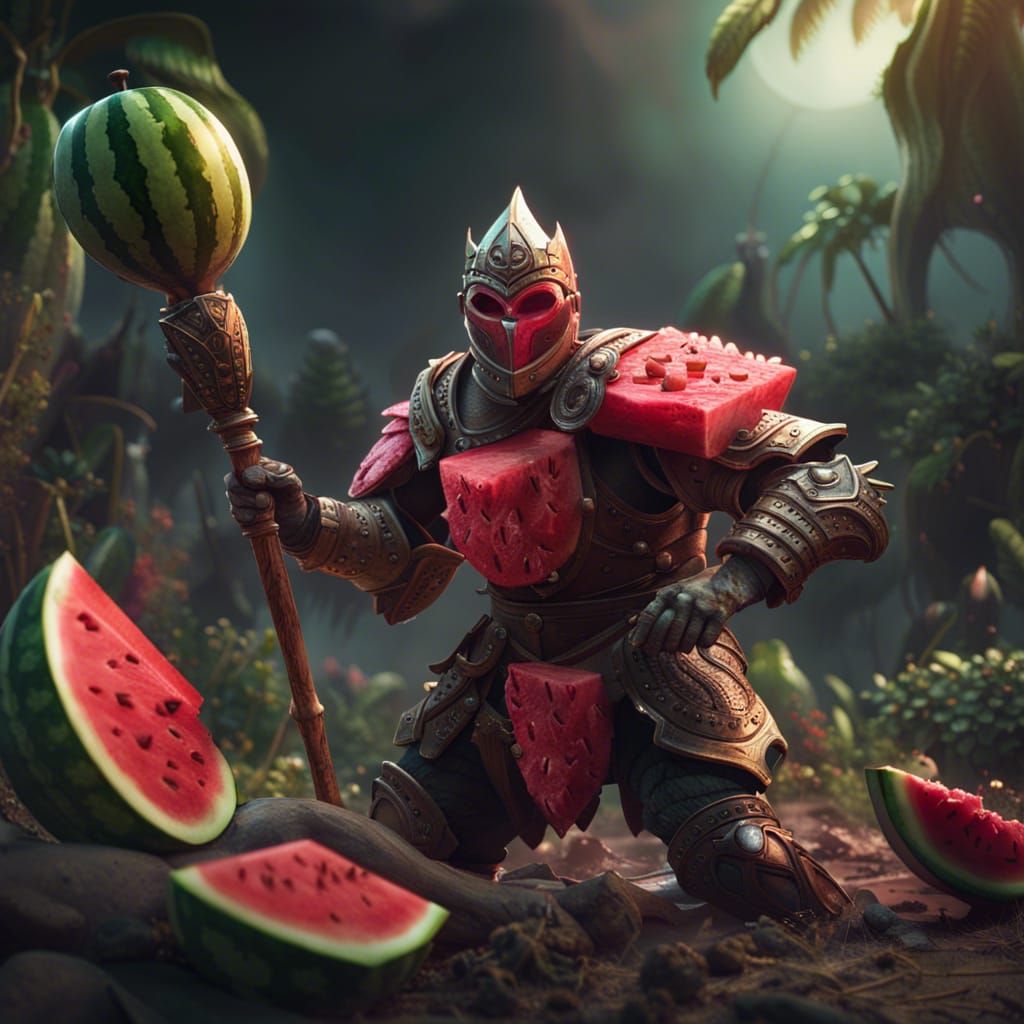 Banana Knight with Watermelon Axe: Fantasy Concept Art