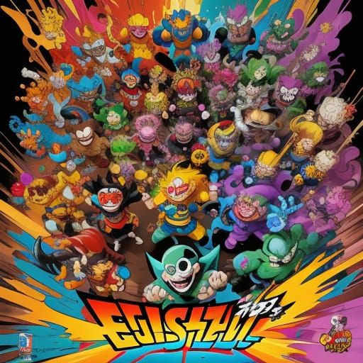 Vibrant Cartoon Characters in Bustling Marketplace Splash Ar...