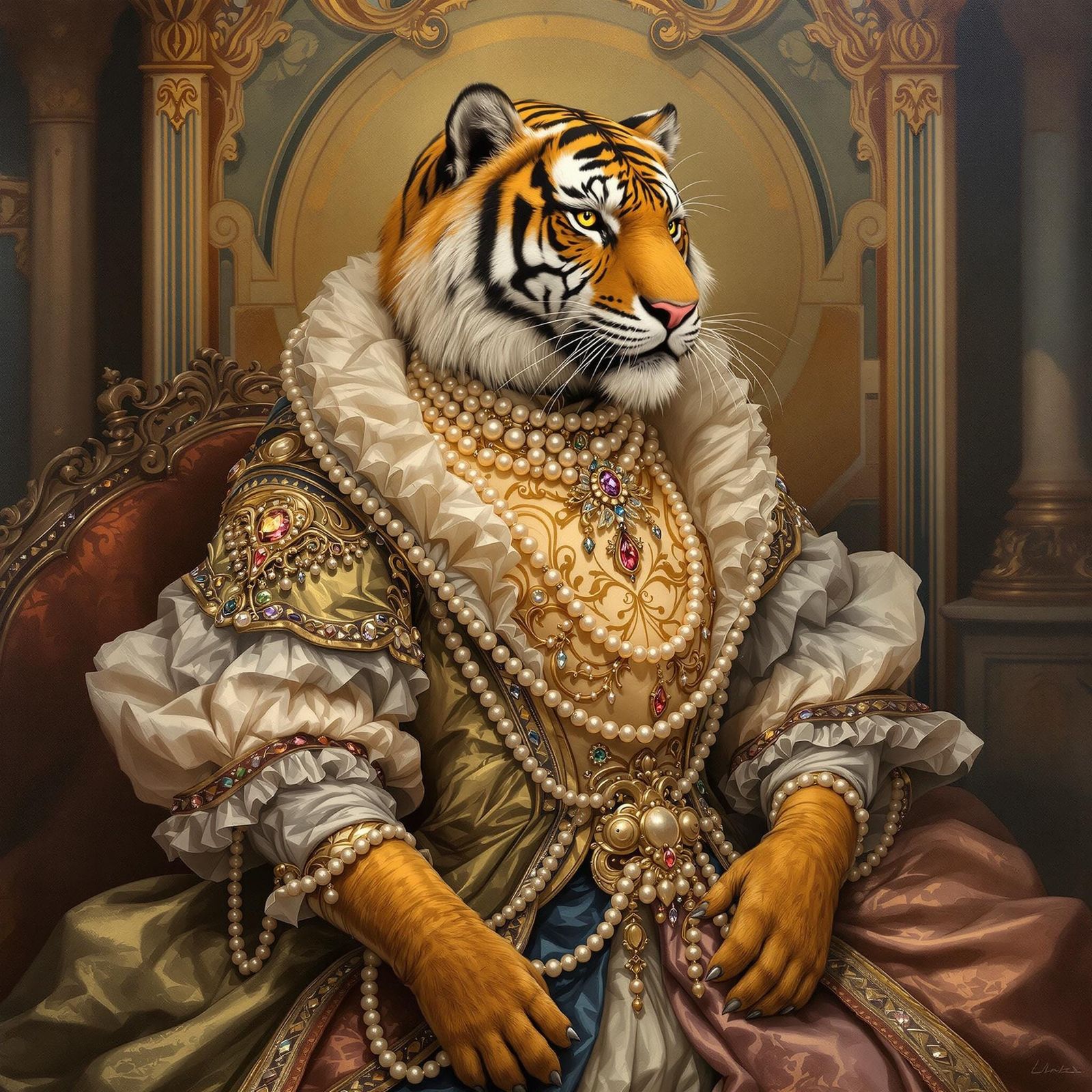 Elegant Anthropomorphic Tiger in Rococo Setting