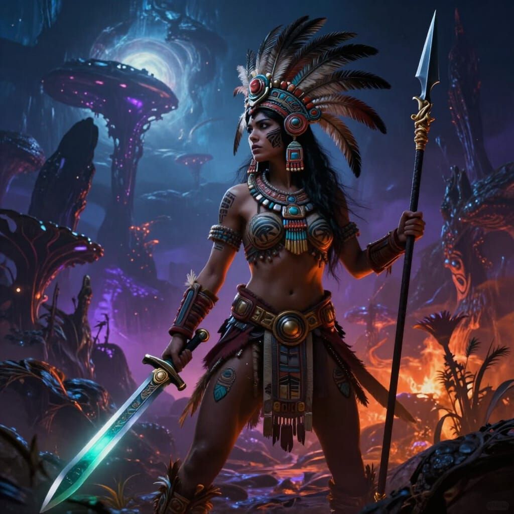 Aztec Warrior on Alien Planet Digital Painting