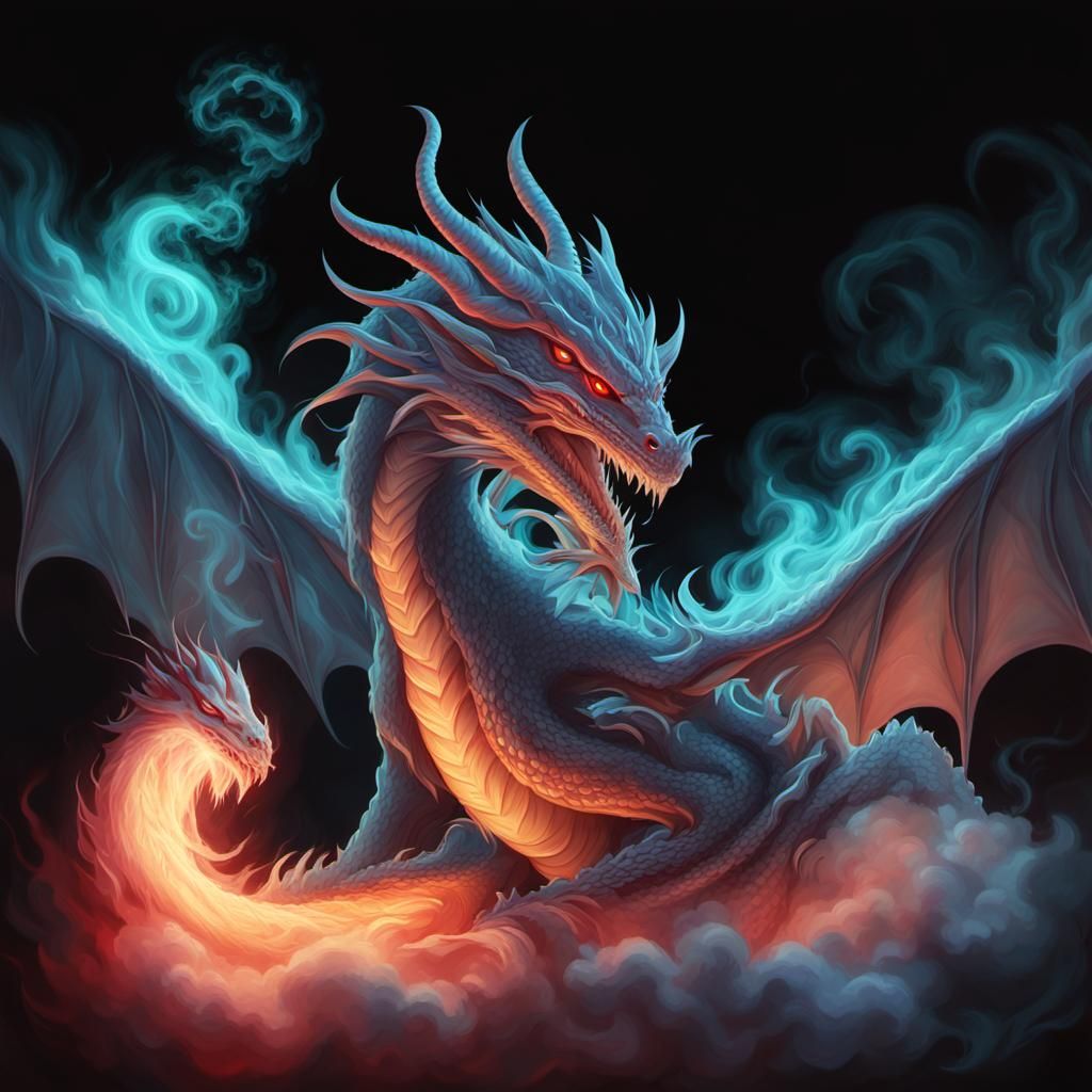 a masterpiece of a Dragon flying in a Massive Dark cave,  he...