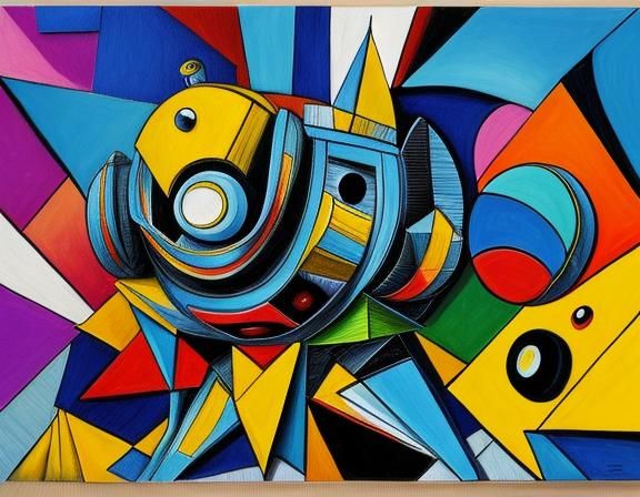 robot doodle art surreal cubism mural
