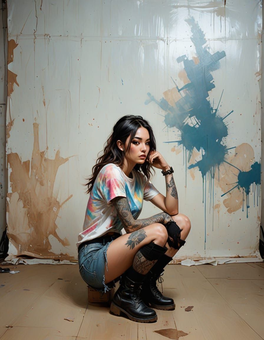 Semi-Realistic Portrait of a Confident Young Woman in Bold P...