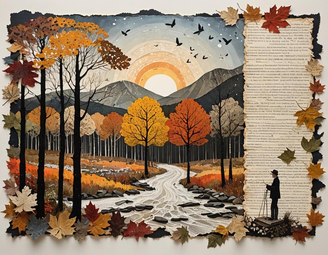Autumn Landscape Shines: Mixed Media Collage Painting
