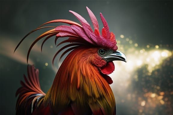 Colorful Rooster in Epic Fluid Oil Painting