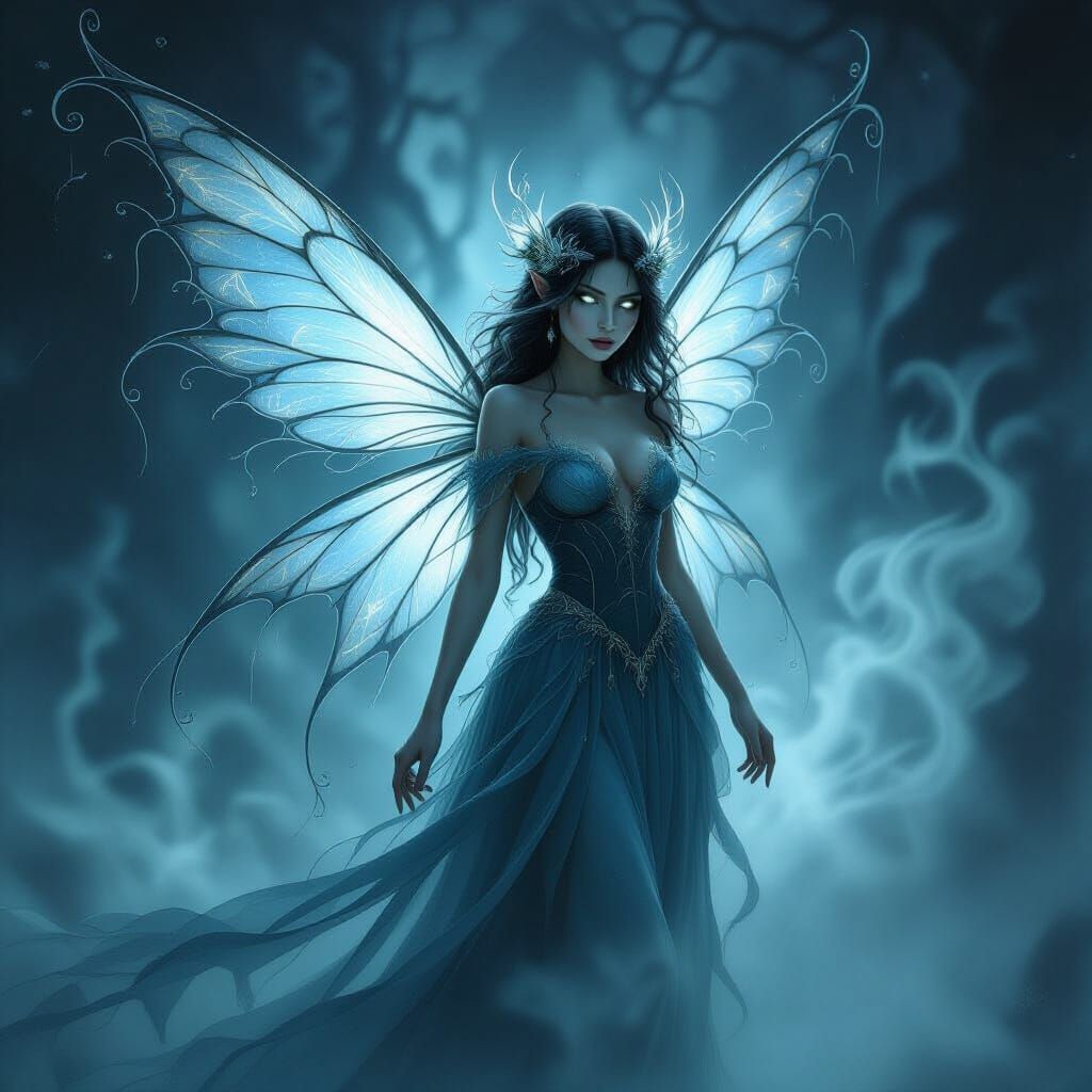 Mysterious Fairy in Moonlight and Cobwebs Gown