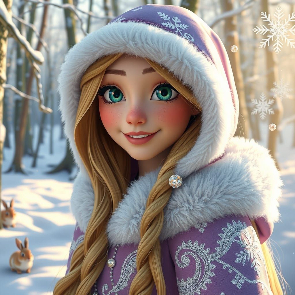 Golden Princess in Lavender Cloak, Winter Wonderland