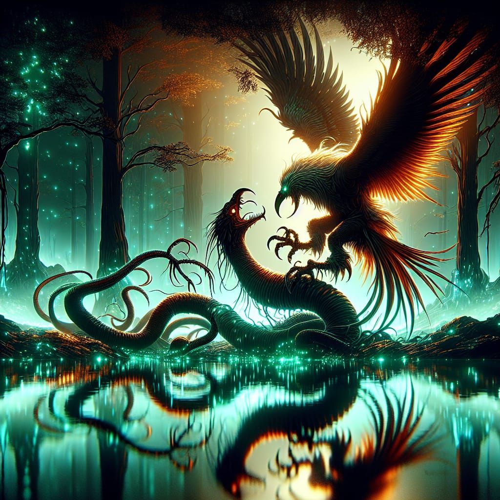 Harpy Fighting Lindworm