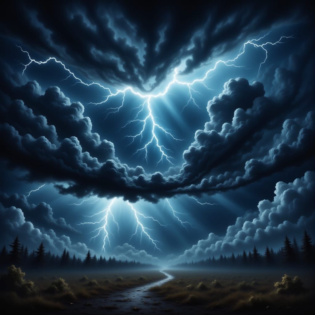 Stormy Night Sky with Vivid Lightning in Hyper-Realistic Sty...