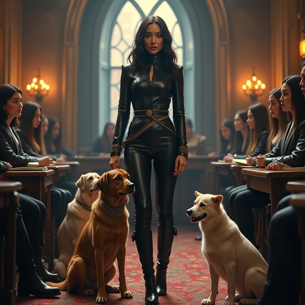 Elegant Teacher in Mystical Classroom, Concept Art Style