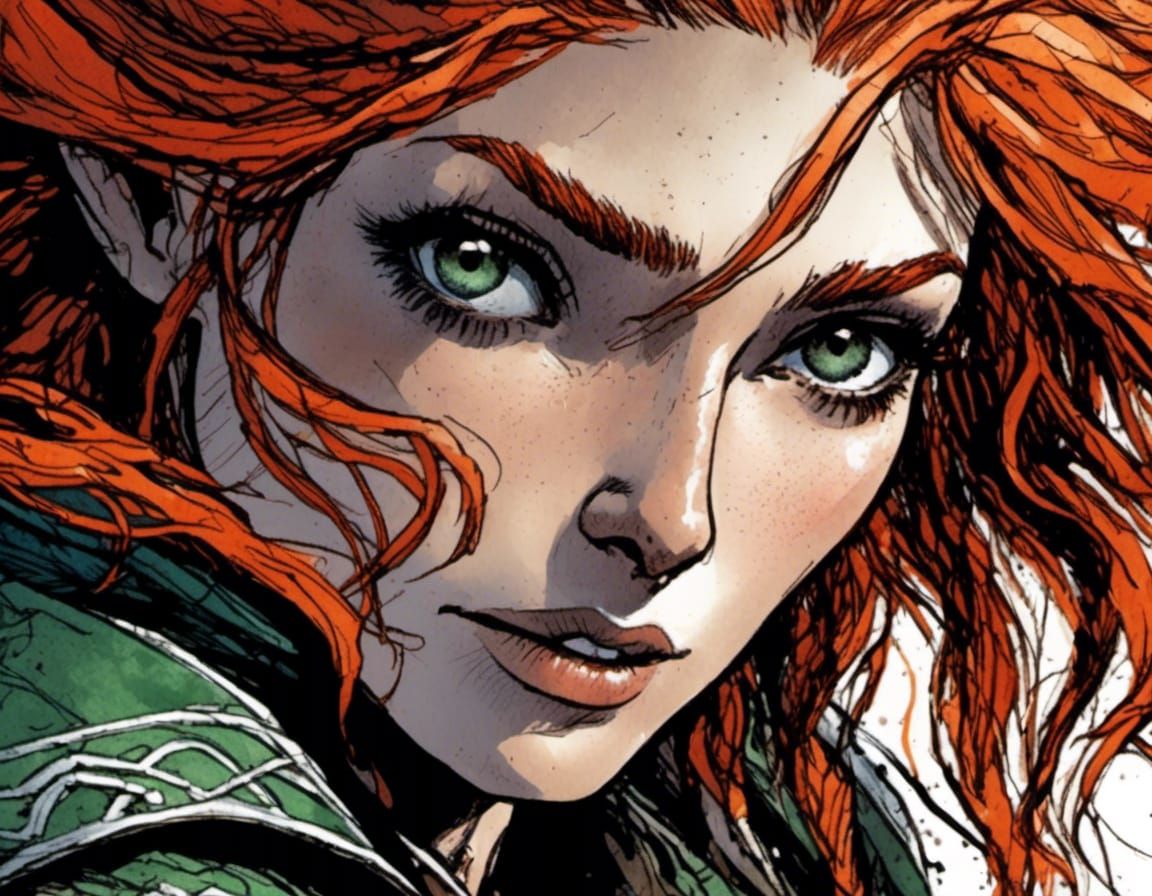 <lora:Shaman Ink:1.0> 8k, close up of tall, gangly elf-rogue...