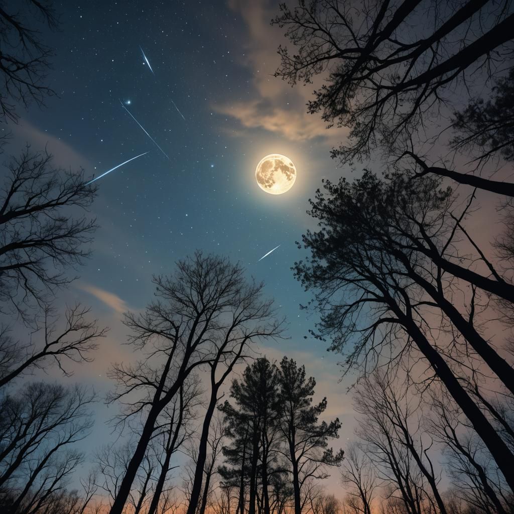 Blue Hunter's Moon and Meteorites in Digital Art