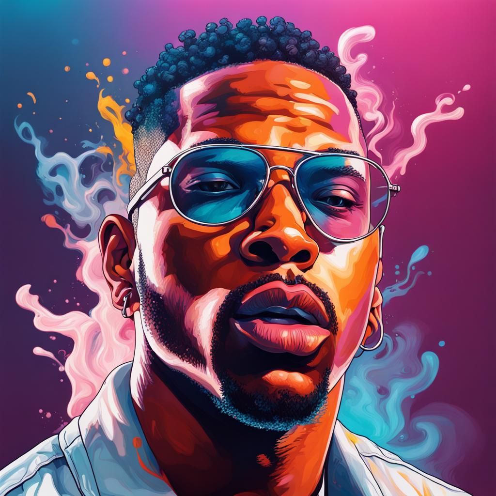 Hyperrealistic Portrait of Pop Smoke in Splash Art Style