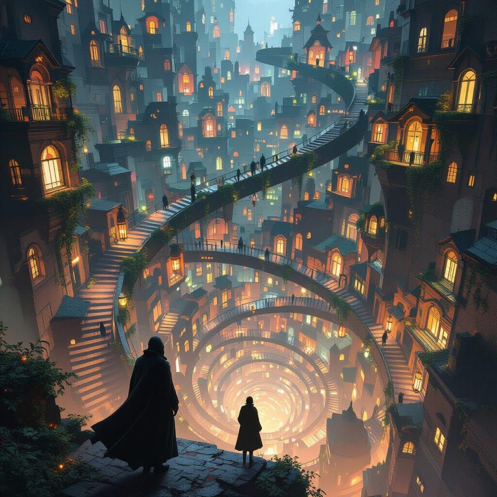 Surreal Staircase City in Hyperdetailed Surrealism Style