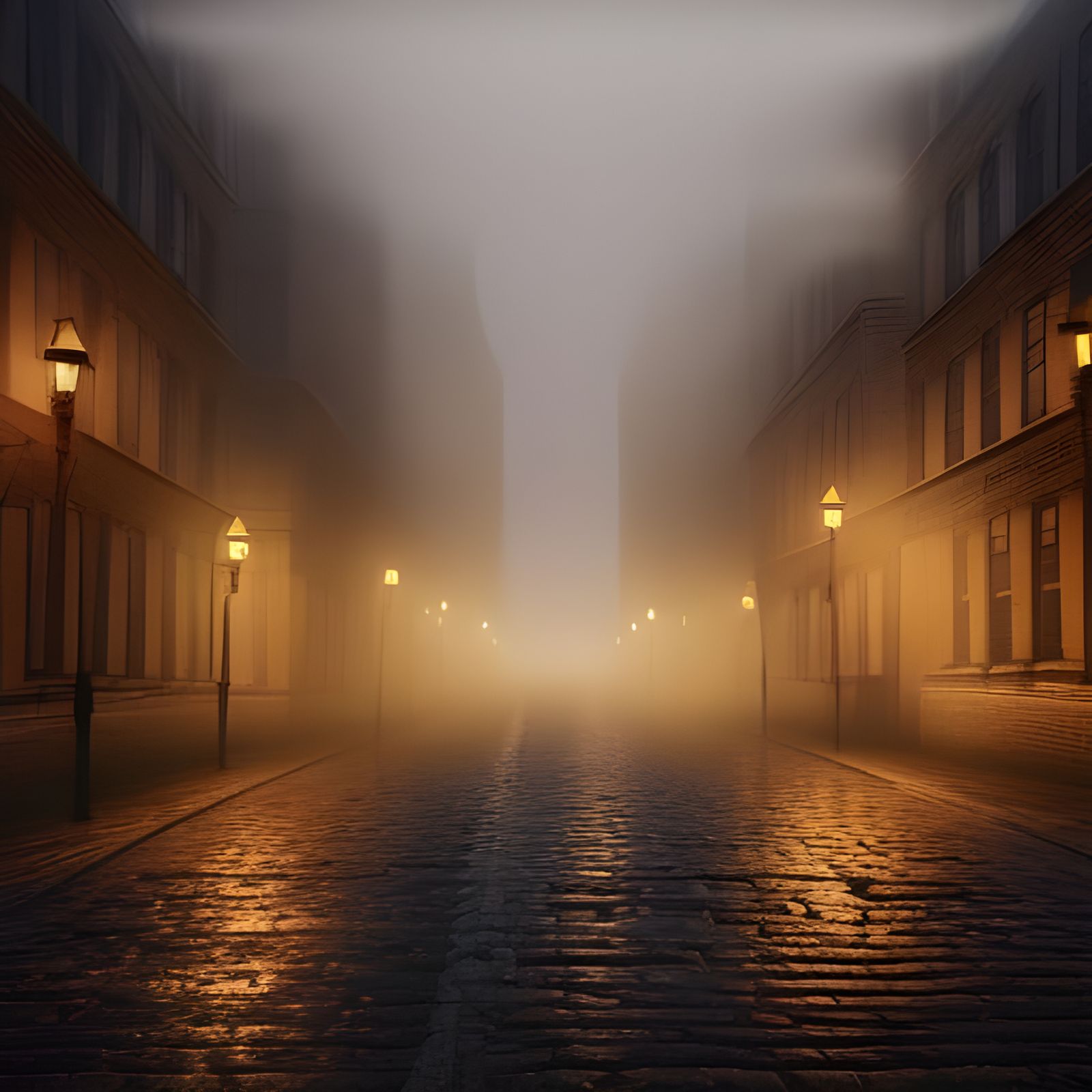 Victorian London Street in Fog, Detailed Matte Painting