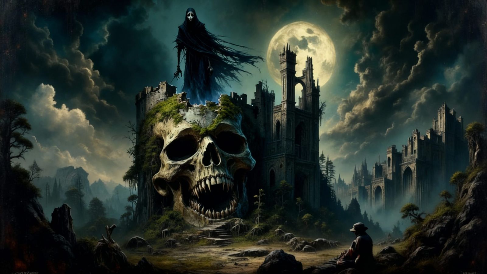 Horrific Specter Emerging From Ruined Castle